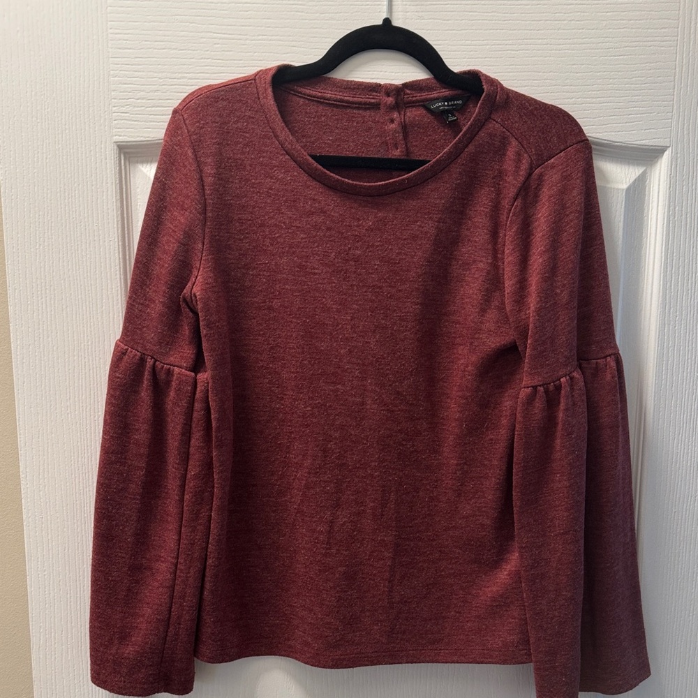 Lucky Brand Maroon Bell Sleeve Pullover Sweatshirt
